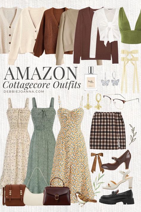 Top 10 Cottagecore Outfit Ideas from Amazon Cottagecore Dress Outfit Ideas, Dress Outfits Cottagecore, Cottagecore Fashion Over 40, Minimalist Cottagecore Outfit, Cottagecore Clothing Aesthetic, Homesteading Aesthetic Outfit, Cottage Core Amazon Finds, Capsule Wardrobe Cottagecore, Amazon Cottagecore Finds