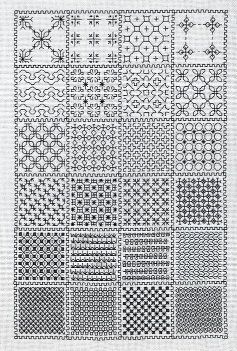 Blackwork Sampler, Cross Stitch Blackwork, Motifs Blackwork, Blackwork Embroidery Designs, Blackwork Embroidery Patterns, Blackwork Cross Stitch, Blackwork Designs, Sashiko Pattern, Blackwork Patterns