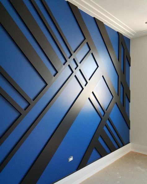 💙🖤 Accent wall for boys room. Perfectly executed by the talented team @nevadoplaster @globalconstructionny Blue And Gray Accent Wall, Gamer Accent Wall, Boys Room Wall Ideas, Accent Wall Teen Bedroom, Boys Bedroom Accent Wall, Accent Wall Boys Room, Fortnite Bedroom Ideas For Boys, Painted Feature Wall Ideas, Boys Bedroom Wall Color