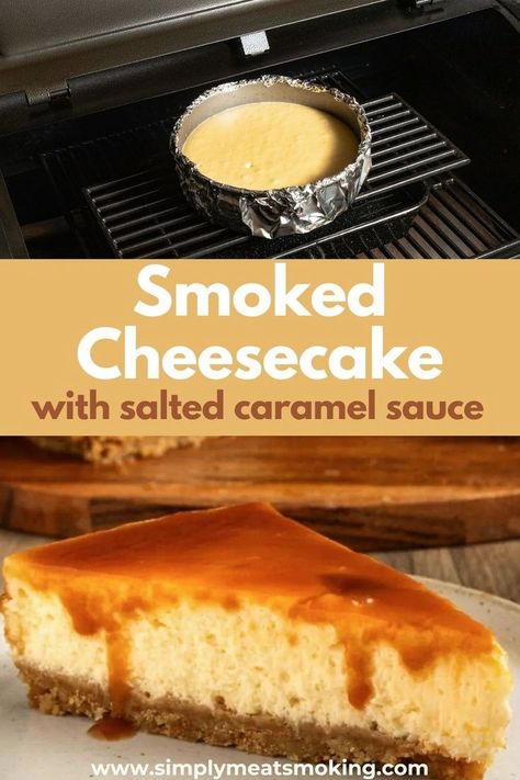 This smoked cheesecake  is a super easy spin on the traditional cheesecake. Mildly smoky flavors make  the smoked cheesecake extra delicious, perfect for a cookout or summer BBQ  dessert. Tap to see the recipe! Smoked Cheesecake, Summer Bbq Desserts, Traditional Cheesecake, Bbq Dessert, Delicious Cheesecake Recipes, Fruit Pie Filling, Bbq Desserts, Smoked Cheese, Smoked Cooking