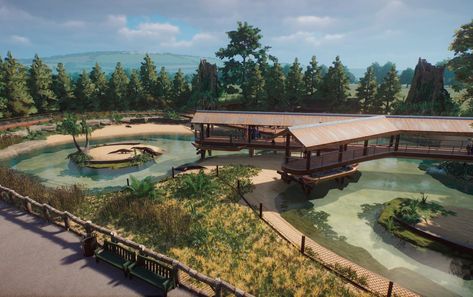 Planet Zoo Gorilla Habitat, Planet Zoo Crocodile Habitat, Planet Zoo Giraffe Habitat, Planet Zoo Aquatic, Planet Zoo Deer Habitat, Planet Zoo Penguin Habitat, Planet Zoo Enclosure, Zoo Enclosures Ideas, Zoo Exhibit Ideas