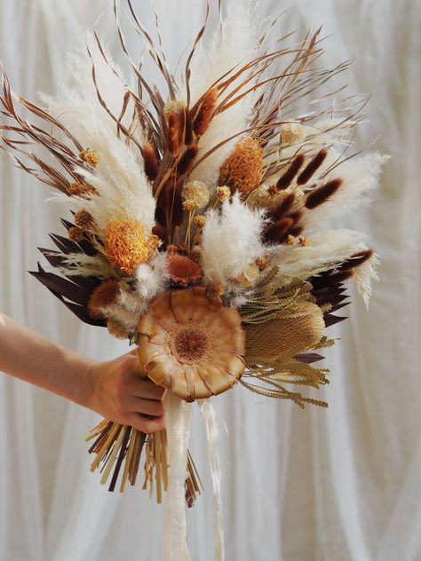 Dried Protea, Preserved Flower Arrangement, Wanderlust Wedding, Dried Flowers Wedding, Dried Florals, Bunny Tails, Custom Bouquet, Dried Bouquet, Wedding Bridal Bouquets