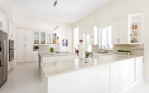 7 Options Of Quartzite Countertops That Look Like Marble - Eagle Stones White Quartzite Kitchen Countertops, White Quartzite Kitchen, Quartzite Countertops Kitchen, Quartzite Kitchen Countertops, Taj Mahal Quartzite Countertops, Mid Century Modern Kitchen Remodel, White Quartzite Countertops, Baseboard Styles, Brown Beach