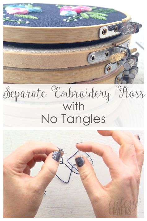 How to Separate Embroidery Floss Strands without Tangles - Cutesy Crafts Floss Crafts, Paper Flower Centerpieces, Small Craft Rooms, Long And Short Stitch, Construction Paper Crafts, Diy Window Treatments, Popular Crafts, Needle Embroidery, Needle Crafts