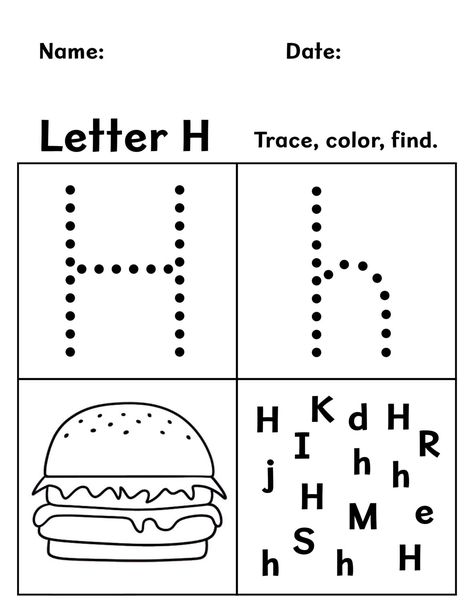 FREE Letter H Worksheets for Preschool ⋆ The Hollydog Blog Letter H Activities For Preschool, Letter H Activities, Letter H Crafts, Letter J Activities, Colors Preschool, Creative Worksheets, Letter Worksheets For Preschool, Abc Worksheets, Preschool Planning