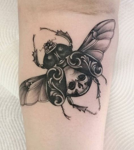 Pretty Insect Tattoo, Ornamental Bug Tattoo, Beatle Tattoo Design, Scarab Beetle Tattoo, Skull Butterfly Tattoo, Scarab Tattoo, Beetle Tattoo, Stone Tattoo, Throat Tattoo