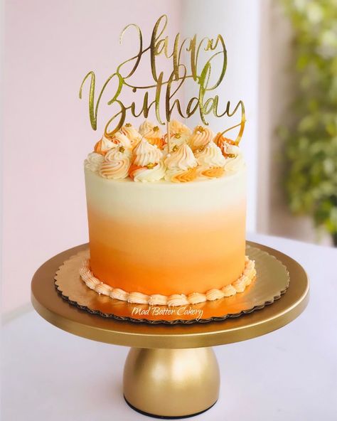 Pink Orange Yellow Ombre Cake, Orange Cake Ideas Birthday, Orange Birthday Cake For Men, Cake With Orange Decoration, Orange And White Cake Design, Orange Color Birthday Theme, Orange Cake Designs Birthday, Orange Colored Cake, Orange And Gold Birthday Cake