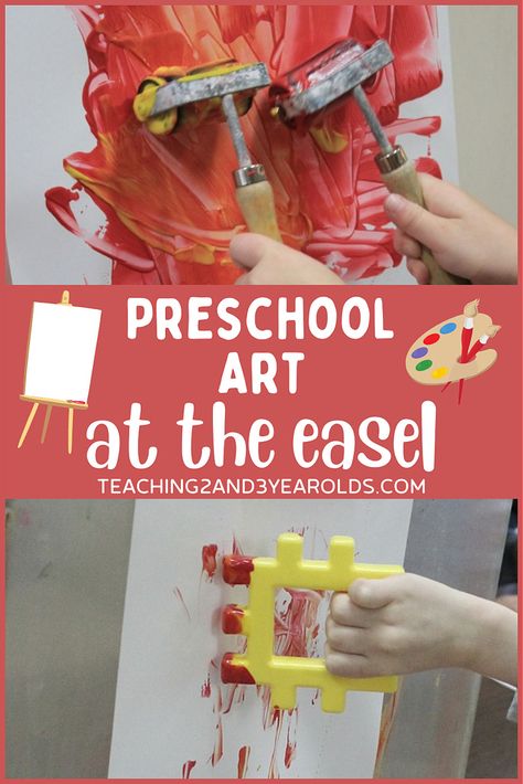 This collection of preschool easel art activities includes lots of simple and fun painting ideas! #art #easel #paint #activities #preschool #toddlers #finemotor #teaching2and3yearolds Preschool Easel Art, Easel Painting Ideas Preschool, November Process Art Preschool, Fall Easel Ideas Preschool, Painting On Cardboard Ideas, Ecfe Ideas, Preschool Process Art, Toddler Painting Activities, Toddler Easel