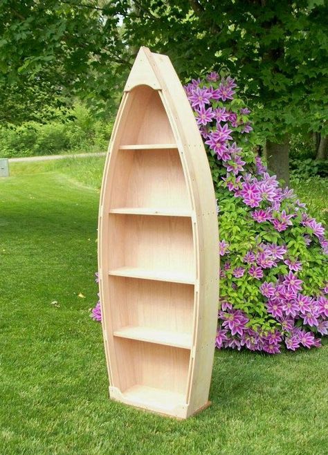 Get To Know About The Boat Bookcase – darbylanefurniture.com Row Boat Shelf, Boat Bookshelf, Bookshelf Shelves, Rome Ideas, Fishing Bedroom, Boat Bookcase, Nautical Baby Room, Shelf Plans, Boat Shelf