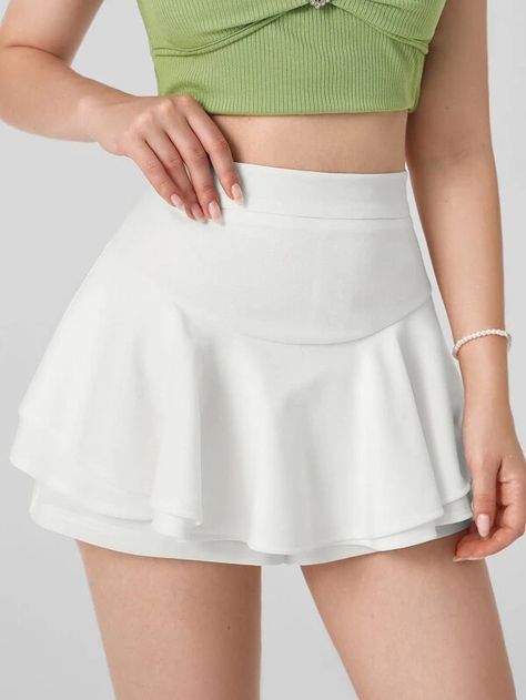 SHEIN MOD High Waist Layered Ruffle Trim Skort | SHEIN USA White Skort, Women Shorts, Summer Clothes, Ruffle Trim, High Waist, Summer Outfits, High Waisted, Trim, Womens Shorts