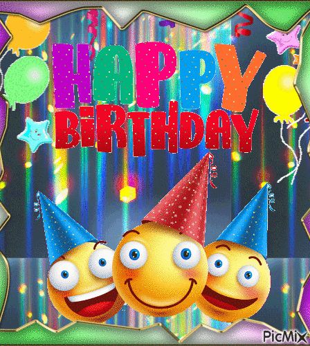 Smiley Happy Birthday Gifs Happy Birthday Wishes Gif Funny, Happy Birthday Gif Animation Funny, Happy Birthday Gift Animate, Birthday Wishes Gif, Birthday Gifs, Happy 12th Birthday, Smiley Happy, Nana Birthday, Alphabet Fonts