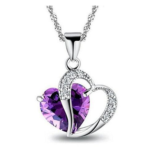 Elensan1 Sterling Silver Create Amethyst Lifetime Loving You Interlocking Heart Pendant Necklace * Click image to read more details. #PendantsandCoins Crystal Heart Necklace, Amethyst Necklace Pendant, Crystal Heart Pendant, Heart Crystal, Trendy Necklaces, Heart Shape Pendant, Sterling Silver Necklace Pendants, Amethyst Pendant, E Bay