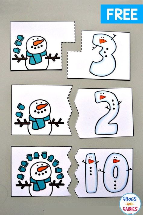 Number 11 Crafts For Preschoolers, Snowman Counting, Counting Puzzles, Snowmen Activities, January Activities, Preschool Winter, Winter Activities Preschool, Winter Classroom, Winter Math