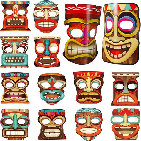 PRICES MAY VARY. 14 Tiki totem masks designs: these Tiki masks for Aloha are made of 250g cardstock, adorable for Hawaiian/Tropical/Tiki/Summer Pool Party, hibicus party Beach party, jungle animal party, Venice Mardi Gras party, the special Tiki totem will make you stand out from the crowd Hawaiian Tropical Party Decorations Set: Addition to Tropical Palm Leaves, Flower Lei Garland,Hibiscus Garland, jumbo coconut tree, the totem masks match well with the Tiki Luau backdrop, aloha photo props, ma Beach Carnival, Hawaii Party Decorations, Jungle Party Favors, Hawaiian Costume, Jungle Animals Party, Totem Design, Paper Masks, Summer Wall Decor, Luau Party Decorations