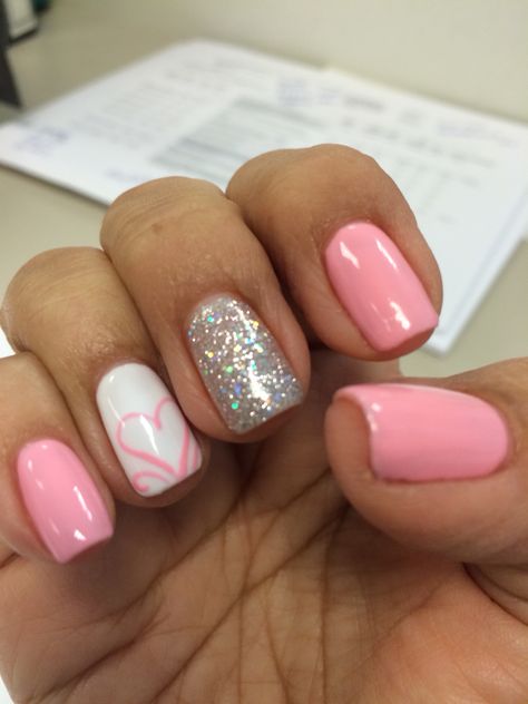 Valentine's Gel Nails, Short Gel Nail Designs Valentines, Valentines Nail Art Designs Short, February Nails Short Square, Valentine Powder Dip Nails, Valentines Day Nails Gel Square, Short Square Nails Valentines Day, Valentine's Day Nail Ideas, Valentines Day Nails For Kids