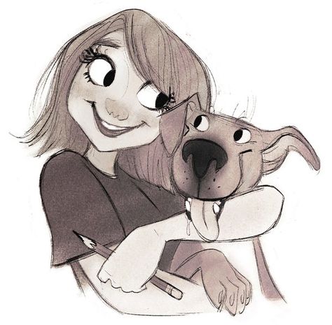 Meg Park: One of the coolest art ladies I know, miss @bauerpower for #Sketch_Dailies Person With Dog Drawing Reference, Dog And Human Drawing, Cartoon Dog Drawing, Dog Sketch, Human Drawing, Dog Illustration, Dog Drawing, Girl And Dog, Cartoon Dog