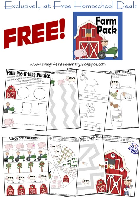 Free Instant Download: Farm Printable Pack (20-Pages) | Free Homeschool Deals #homeschool #homeschoolfreebies Barnyard Crafts, Farm Worksheets, Farm Printable, Farm Lessons, Farm Theme Preschool, Farm Unit, Farm Preschool, Farm School, Farm Fun