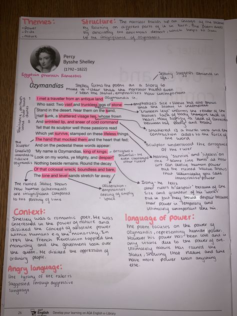 Ozymandias Poem Analysis Grade 9, Ozymandias Annotations, Ozymandias Poem Analysis, Unseen Poetry, Poetry Revision, English Literature Poems, Literature Poems, Gcse Poems, Literature Notes