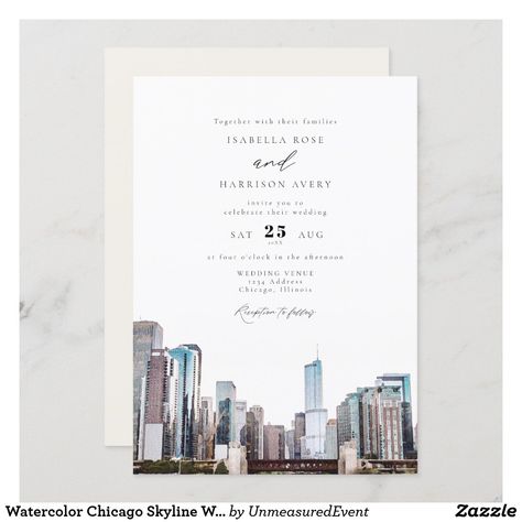 Chicago Wedding Invitations, Chicago Save The Date, Italy Skyline, Skyline Wedding, Wedding Extras, Wedding Chicago, Afternoon Wedding, Illinois Wedding, Wedding Invitation Size