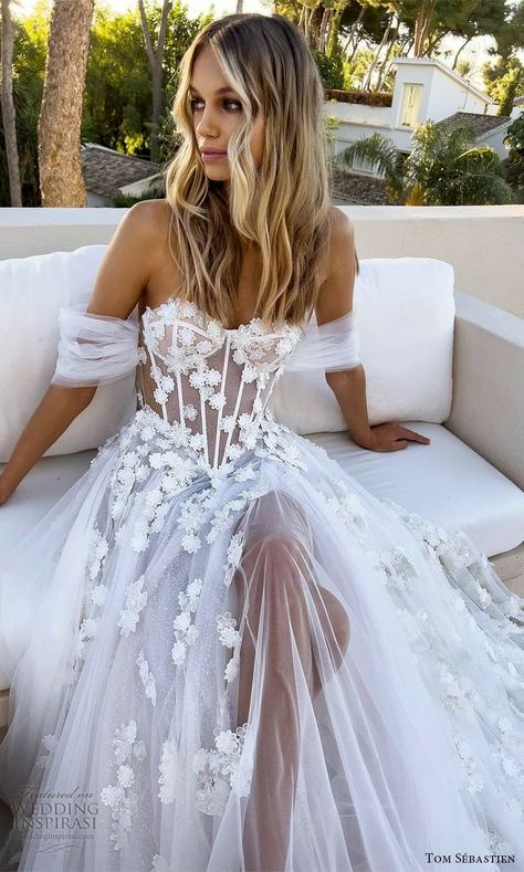 Wedding Dresses Lace Long Train, Wedding Dresses Country Style, Corset Lace Wedding Dress, Italy Wedding Dress, Tulle Neckline, Long Wedding Dress, Sheer Corset, Dreamy Wedding Dress, Sheer Wedding Dress