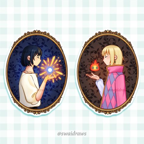 Howl Matte Vinyl Sticker Set of 2 | Howl's Moving Castle Studio Ghibli Party, Howls Moving Castle Art, Castle Crafts, Castle Silhouette, Castle Illustration, Castle Decor, Howl's Moving Castle, Castle Art, Dubai United Arab Emirates