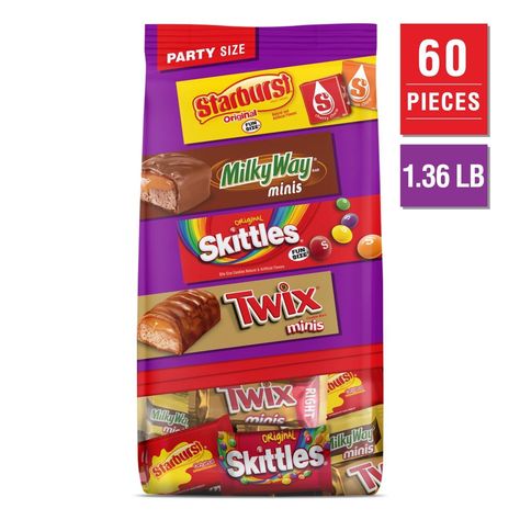 Delight in the classic combination of rich milk chocolate and mouthwatering fruit flavors with this exciting variety pack, featuring TWIX, SKITTLES, STARBURST, and MILKY WAY candy assortment! This party size bag contains individually wrapped packs of SNICKERS Original Minis chocolate bars, STARBURST Original Fun Size Fruit Chews, MILKY WAY Mini Chocolate Bars, and SKITTLES Original Fun Size chewy candies. Ideal for parties, movie nights, incorporating into your dessert recipes, or enjoyed as a f Candy Assortment, Pop Up Cafe, Licorice Candy, Fruit Chews, Cheesy Dip, Candy Birthday Party, Milk Chocolate Candy, Recipes Cookies, Bakery Ideas