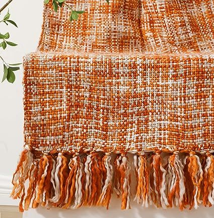 Burnt Orange Throw Blanket, Orange Throw Blanket, Burnt Orange Throw, Yellow Throw Blanket, Fall Throw Blanket, Boho Throw Blanket, Fall Blanket, Couch Throw Blanket, Plaid Throw Blanket