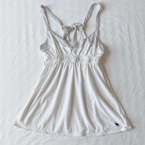 Abercrombie white babydoll tank top with grey stripe... - Depop Moose Logo, White Babydoll, Babydoll Tank Top, Babydoll Tank, 2000s Fashion Outfits, Vest White, Strap Design, 2000s Fashion, Dream Clothes