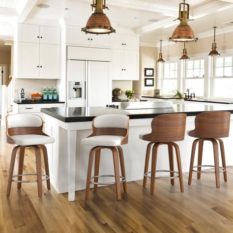 LUE BONA Swivel Upholstered 26'' Counter Stool | Wayfair Kitchen Island Stools With Backs Swivel, Mid Century Modern Bar Stools, Kitchen Island Chairs, Island Bar Stools, Kitchen Bar Decor, Mid Century Modern Bar, Island Chairs, Bar Stools Kitchen Island, Stools For Kitchen Island