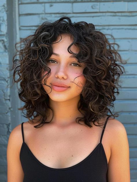 Natural Curly Hair Short Haircuts, Medium Curly Hair Aesthetic, Mid Length Curly Haircuts For Women, Curly Hairstyle Round Face, 3b Curly Haircuts Shoulder Length, Short Length Haircut Curly Hair, Curly Haircut No Bangs, Shoulder Length Curly Hair Round Face, Natural Curly Hairstyles Medium Length