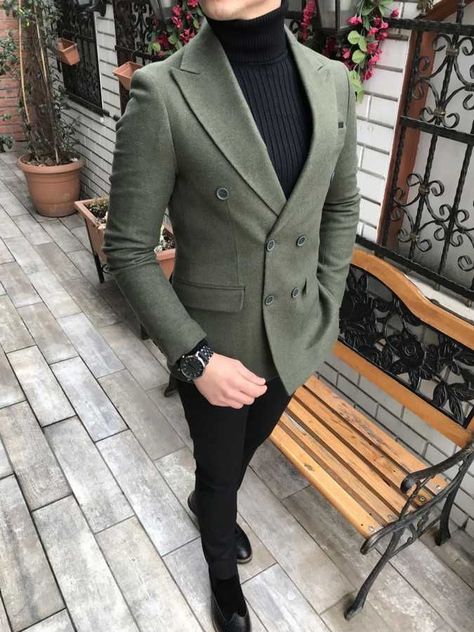 High Neck Top Outfit, Suit Jacket Outfit, Neck Top Outfit, Green Suit Men, Green Suit Jacket, Gentleman Fashion, Men Lifestyle, Stylish Mens Suits, Black Outfit Men