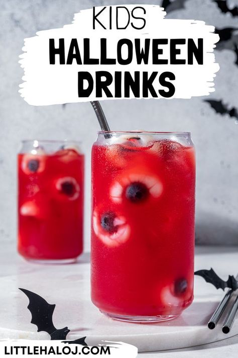 Hallow Party Snacks, Halloween Treats And Drinks, Cute Halloween Drinks For Kids, Cool Halloween Drinks, Spooky Mock Tails, Spooky Kids Party, Halloween Kids Party Snacks, Kid Drinks For Party, Spooky Halloween Food For Kids