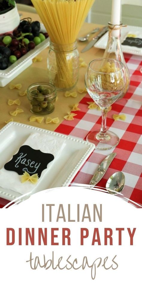 Italian Outside Dinner Party, Centerpieces For Italian Dinner Party, Italian Dinner Party Tablescape Fall, Italian Table Settings Ideas, Italian Decorations Table, Ideas For Italian Dinner Party, Italian Pasta Party Ideas, Italian Themed Table Setting, Italian Dinner Decorations Ideas