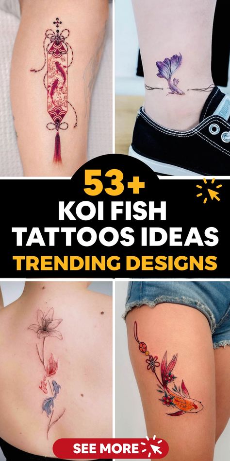 Explore a wide selection of Koi Fish Tattoo designs that embody your individuality and taste. From vibrant hues to classic black and grey, there's a perfect tattoo waiting for you to embrace. Each design symbolizes resilience and determination, allowing your skin to narrate a tale of inner strength. Delve into the world of Koi tattoos today and find the perfect match for your unique identity! Tattoos That Symbolize Resilience, Koi Fish Tattoo Ideas, Fish Tattoo Ideas, Koi Fish Tattoos, Japanese Koi Fish Tattoo, Yin Yang Koi, Watercolor Koi Fish, Koi Tattoo Design, Timeless Tattoo