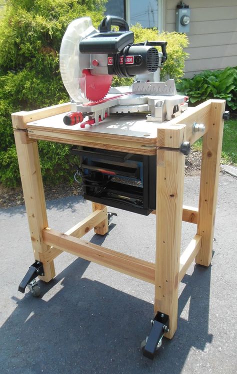 DIY Flip Top Cart for Miter Saw and Planer » Famous Artisan Miter Saw Stand Plans, Small Woodworking Shop Ideas, Flip Table, Mitre Saw, Mitre Saw Stand, Wood Magazine, Wooden Dresser, Miter Saw, Woodworking Videos