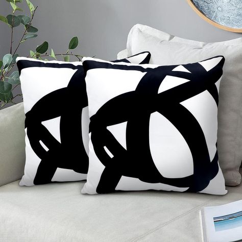 Black And White Living Room Decor, Throw Pillow Inspiration, Boho Pillow Covers, Black Couches, Black And White Living Room, Pillow Inspiration, Black And White Pillows, Custom Pillow Covers, Sofa Couch Bed