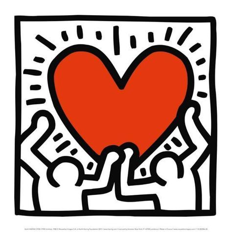 Keith Haring Artwork, Keith Haring Art, Haring Art, Keith Haring, Red Heart, Square, Wall, Red, White