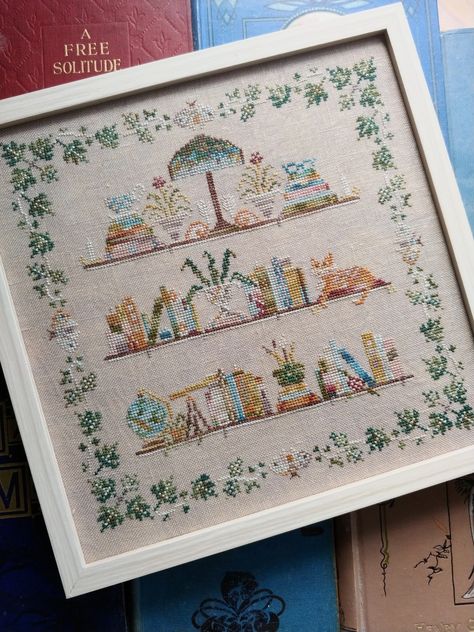 In the library – Mojo Stitches Country Cottage Needleworks, Little House Needleworks, Family Tree Frame, Baked Clay, Halloween Cross Stitch Patterns, Fox And Rabbit, Mill Hill Beads, Reading Nooks, Cat Cross Stitch