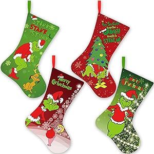 Yanleen 4 Pack Grinchs Christmas Stockings, 20 Inch Large Christmas Grinchs Stocking Kit Christmas Decorations Holiday Ornaments Grinchs Decor Home Indoors Cute Christmas Stockings, Grinch Decorations, Christmas Stocking Kits, Cute Christmas Decorations, Large Christmas Stockings, Stocking Tree, Grinch Stole Christmas, Grinch Christmas, Holiday Party Decorations