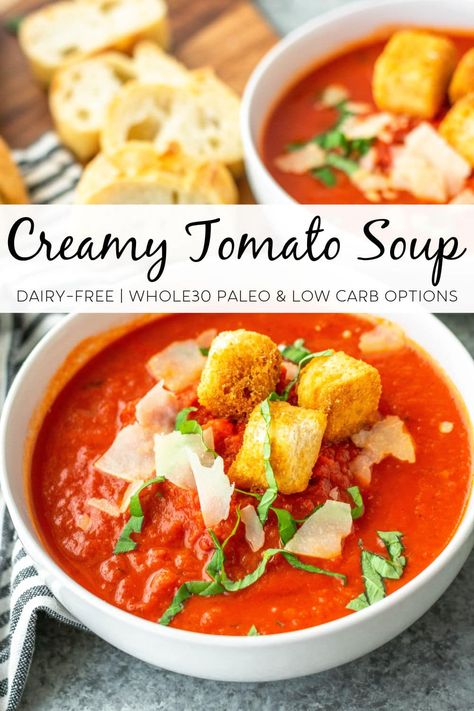 Dairy Free Tomato Soup, Detox Challenge, Basil Soup, Creamy Tomato Soup, Tomato Basil Soup, How To Peel Tomatoes, Smoothie Detox, Tomato Soup Recipes, Fire Roasted Tomatoes