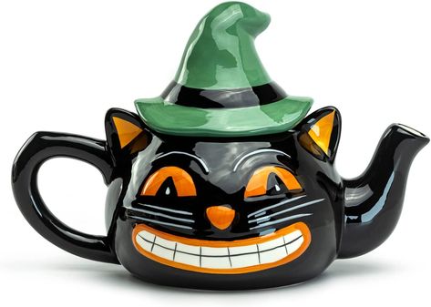 Traditional English Tea, Halloween Tea Party, Tea Service Set, Cat Teapot, Cast Iron Tea Pot, Halloween Black Cat, English Tea, Fine Ceramic, Retro Cats