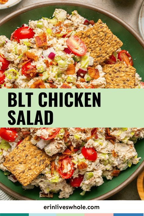 Enjoy the best of two delicious dishes with this BLT chicken salad. The bacon, lettuce, and tomato combined with the classic chicken salad ingredients creates a crunchy, juicy, mouth watering recipe. Perfect for enjoying with crackers or chips, on bread or a wrap, or in a salad! Blt Chicken Salad, Blt Salad Recipe, Blt Chicken, Classic Chicken Salad, Kitchen Sanctuary, Chicken Salad Ingredients, Delicious Chicken Salad, Chicken Salad Wrap, Blt Salad