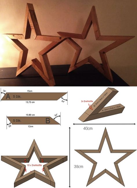 stern-aus-holz-basteln_tisch-und-sideboard-dekorieren-mit-diy-holzsternen - fresHouse Kerajinan Diy, Wood Projects That Sell, Cool Wood Projects, Wood Stars, Scrap Wood Projects, Garden Art Sculptures Diy, Christmas Wood Crafts, Wooden Stars, Small Wood Projects