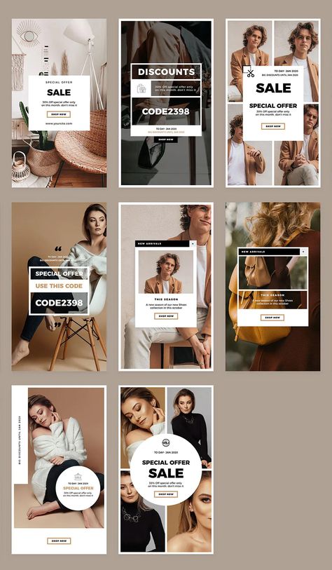 8 Promo Fashion Instagram Story Templates PSD Design De Configuration, Messages Instagram, Instagram Design Layout, Instagram Feed Layout, Discount Design, Instagram Advertising, Desain Editorial, About Instagram, Instagram Template Design