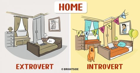 12 illustrations showing how introverts and extroverts see the world.  yesss totally true!!! Introvert Vs Extrovert, Meaning Of True Love, Be With You Movie, Extroverted Introvert, Mental Health Awareness Month, Personality Types, Infp, Psych, Infj