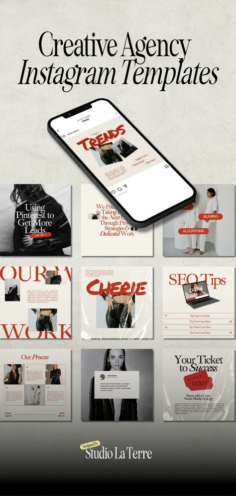 Elevate your Instagram feed with professionally designed red Instagram templates, perfect for creative #Social_Media_Design_Portfolio #Editorial_Social_Media_Design #Creative_Agency_Instagram_Feed #Marketing_Agency_Instagram_Feed Social Media Agency Story Ideas, Business Services Ideas, Magazine Social Media Design, Business Coach Aesthetic, Business Stories Instagram, Instagram Feed Ideas Business, Social Media Post Layout, Graphic Designer Instagram, Social Media Marketing Aesthetic