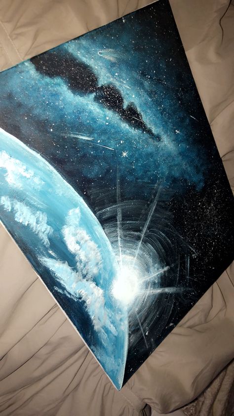 Space Painting Aesthetic, Painting Ideas On Canvas Galaxy, Canvas Spray Paint Art, Paintings Of Space, Surreal Art Painting Acrylic, Painting Ideas On Canvas Space, Universe Painting Acrylic, Milky Way Galaxy Painting, Galaxy Spray Paint Art