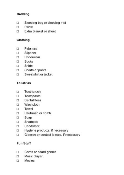 Sleepover Checklist Checklist For Sleepover, How To Pack For A Sleepover, Packing List For Sleepover Friends, Sleepover Needs List, What To Pack For A Birthday Sleepover, Sleepover Packing Checklist, Sleep Over Checklist, What To Pack For A One Night Sleepover, School Sleepover Ideas