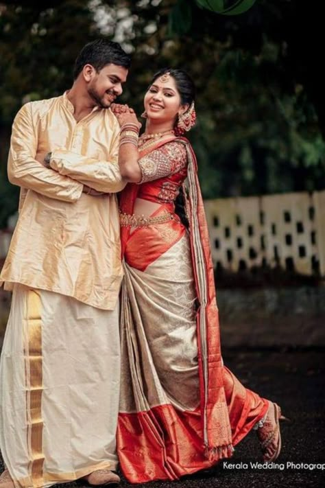 Kerala Wedding Couple Poses, Maharashtrian Wedding Couple Poses, Marriage Poses Indian, Temple Couple Poses, Marriage Photoshoot, Marriage Poses, Makeover Studio, Indian Bride Photography Poses, Bride Photos Poses