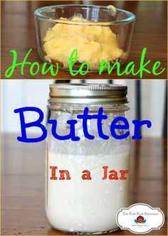 Making butter at home is a fun little projects. Kids love making butter in a jar. Learn how to make butter in a jar in just a couple of easy steps. via @BarnyardJen Butter In A Jar, Farmhouse Cooking, Butter Recipes Homemade, Diy Cheese, Make Butter, Making Butter, Best Butter, Homemade Butter, Piece Of Cake